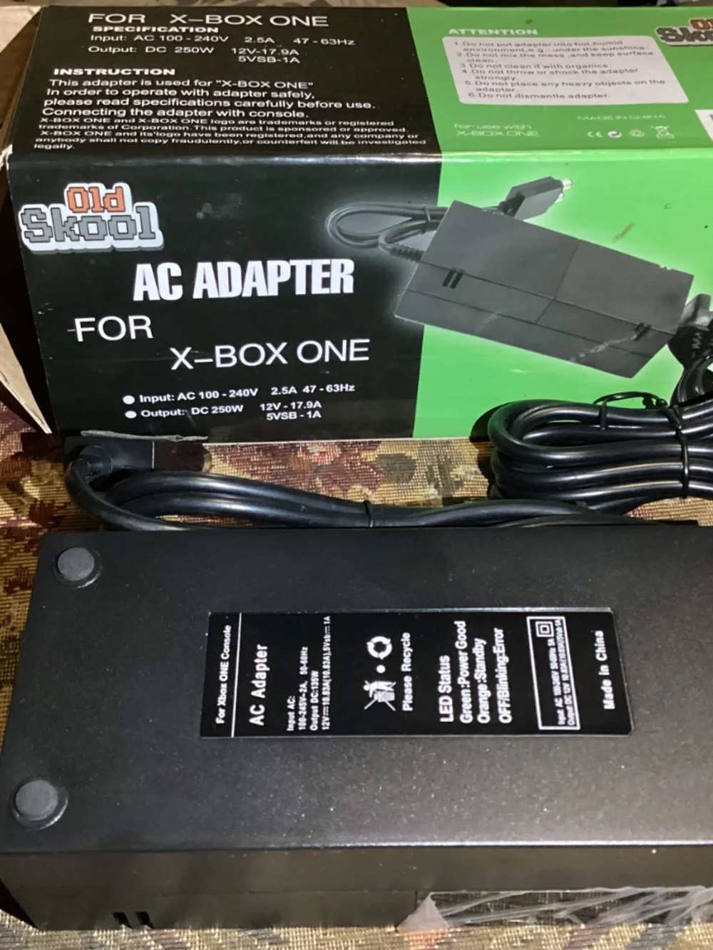 Old Skool AC Adapter Charger Power Supply for Microsoft Xbox One with Box